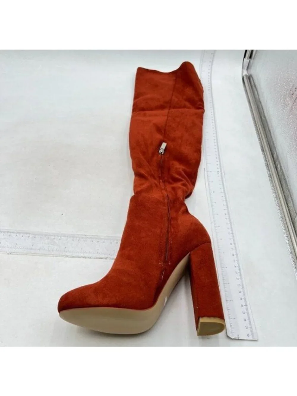 Women's Suede Knee-High Boots Fall Boot Chunky Block High Heel Fashion Boot Red